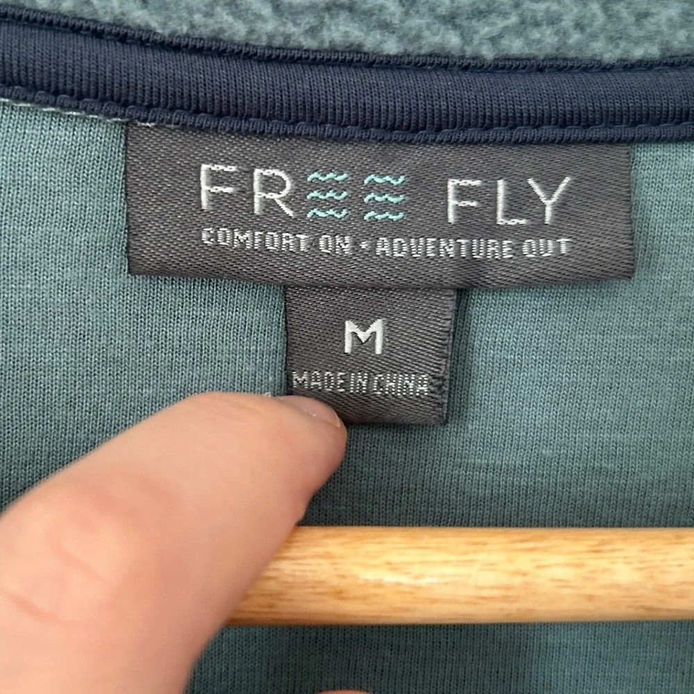 Free Fly Sherpa Quarter Zip Stormy Sea M Pullover Bamboo Blend Cozy Sustainable